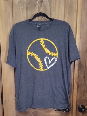 Charcoal Graphic Tee with Yellow Baseball & White Heart
